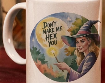 Taza divertida de bruja, taza de café de Halloween con acuarela de bruja
