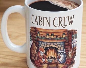 Tasse à café animaux des bois, personnel de cabine ours renard raton laveur hibou