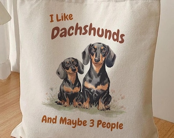 Dachshund Canvas Tote Bag, Funny Wiener Dog Doxie Sausage Meme