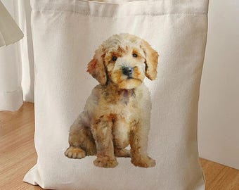 Goldendoodle Cotton Canvas Tote Bag, Watercolor Puppy Doodle Mom
