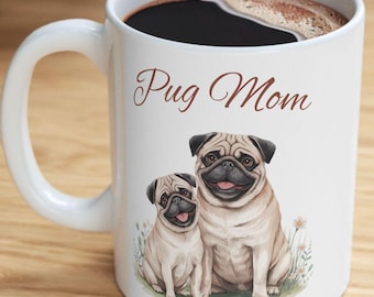Mug maman carlin, tasse en céramique aquarelle pour amoureux des chiens