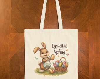 イースターバニーのキャンバストートバッグ、春の訪れにワクワクする