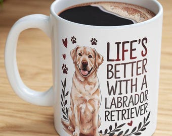 Labrador Retriever Ceramic Coffee Mug, Yellow Lab Watercolor Art