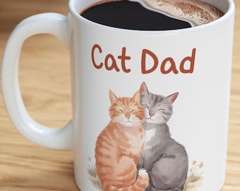 Cat Dad Ceramic Coffee Mug, Watercolor Orange Gray Tabby