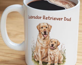 Taza de cerámica con diseño de Labrador Retriever para papá, acuarela de Labrador amarillo