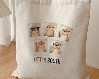 Otter Canvas Tote Bag, Funny Watercolor, Animal Lover Gift