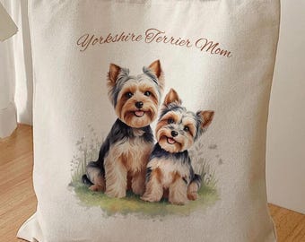 Borsa tote in tela per la festa della mamma con Yorkshire Terrier, idea regalo per la festa della mamma con Yorkshire Terrier.
