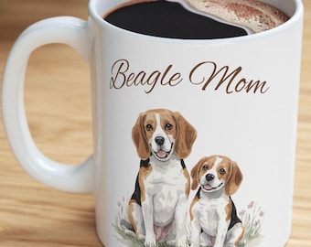 Beagle Mom Ceramic Coffee Mug, Watercolor Dog Lover Cup