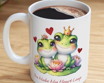 Taza de café con forma de rana, "Haces que mi corazón salte", taza de cerámica para parejas