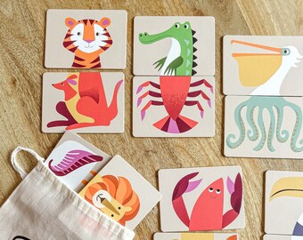 Jungle Animals Matching Card Game, Heads and Tails Game for Toddlers - Learn Animals, Sounds & Matching, Gifts, Presents for Kids