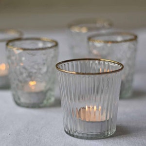 Clear Glass Tea Light with Gold Rim, Wedding Candle Holder - Wedding Table Decorations