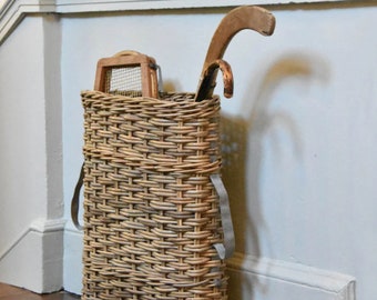 Natural Woven Bootroom Basket - Umbrella Stand, Tall Thin Basket Entry Way Storage Hockey Sticks, Tennis Rackets, Walking Sticks