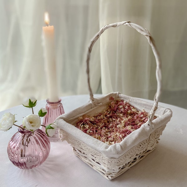 White Wicker Confetti Basket for Flower Girls - Holds 10-15 handfuls of petals - Wedding Decor, Flower Girl Basket, Confetti Basket