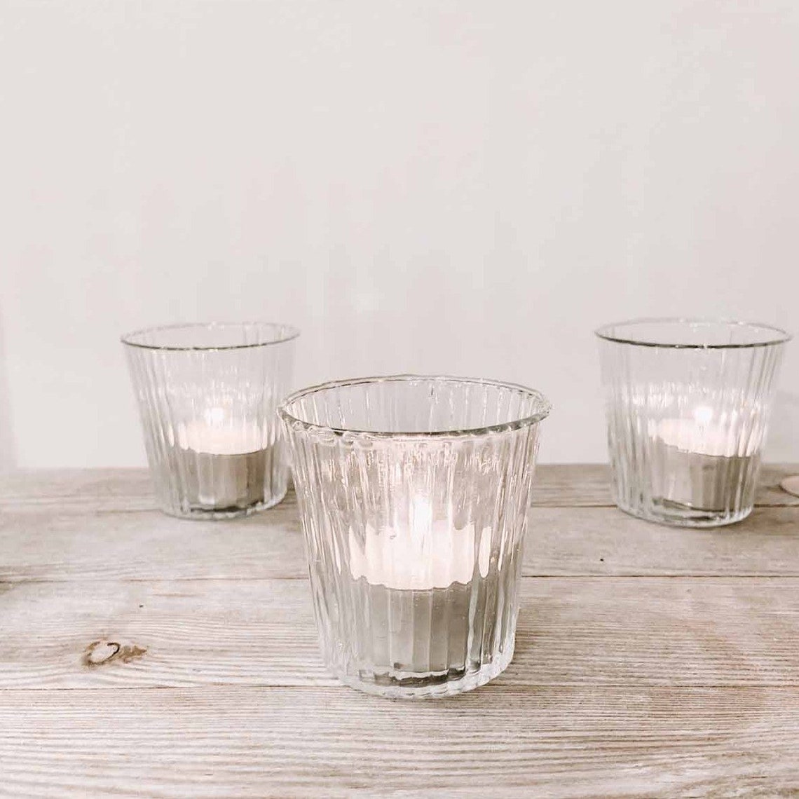 Clear Glass Tea Light Holder Ribbed Design Wedding Candle Etsy UK