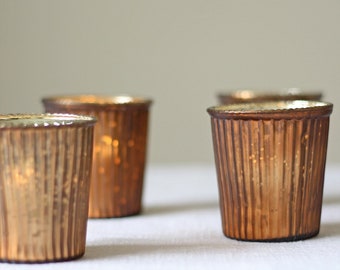 Bronze/Brass Ribbed Tea Light Holder, Weddings, Gifts, Candle Holders