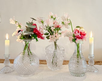 Set of 3 Pressed Glass Vases 18cm - Wedding Centrepieces / Wedding Vases , Home Decor Vases, Drinks Decanters