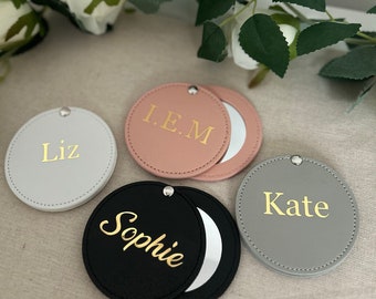 Personalised Bridesmaids Gift. Compact PU Leather Mirror with Name,   Initials, Custom Bridesmaids Gifts