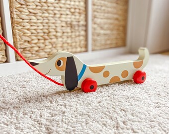 Wooden Toy Pull Along Dog -  Toddler Birthday Present, Kid's Toys, 1, 2, 3 Year Old, Traditional  Birthday Gifts