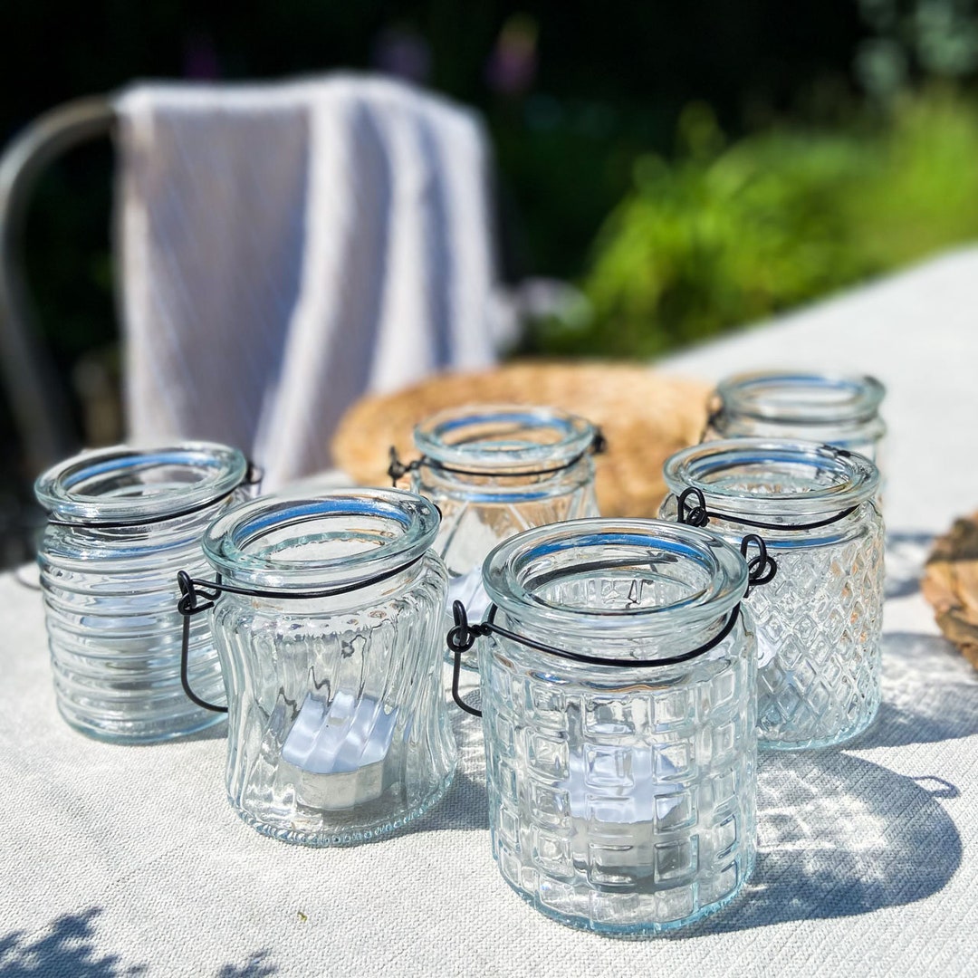 Hanging Glass Tea Light Holders Assorted Set of 6 Garden Party, Wedding