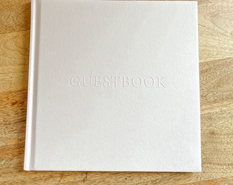 White Embossed Wedding Guest Book with Gold Paper Edge - 21.5cm x 21.5cm