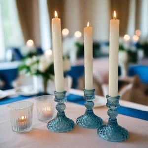 Blue Pressed Glass Candlestick - Wedding Decorations, Home Decor, Gifts