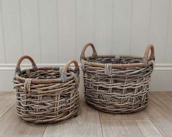 Round Woven Kobu Storage Basket with Handles (3 sizes) - Laundry Basket, Toy Basket, Towel/Blanket Storage - Scandi Home , New Home Gift