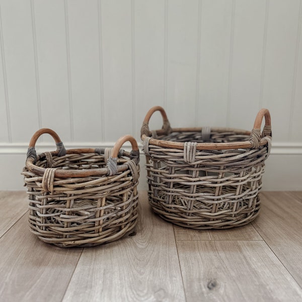 Round Woven Kobu Storage Basket with Handles (3 sizes) - Laundry Basket, Toy Basket, Towel/Blanket Storage - Scandi Home , New Home Gift