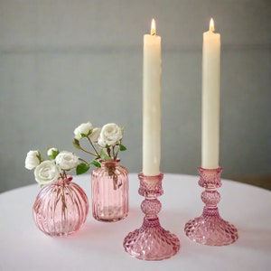 Pink Pressed Glass Candlestick - Wedding Decorations, Pink Wedding Centrepieces, Home Decor, Gifts