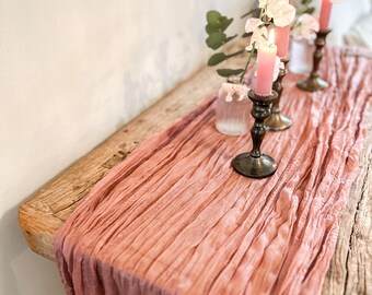 Dusky Pink Crinkled Cheesecloth Wedding Table Runner 3m Length- Wedding Decor, Summer Party Decor, Rustic Weddings