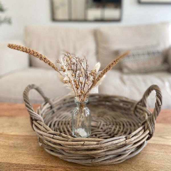 Round Woven Tray with Handles 37cm - Fruit Vegetable Bowl, Wicker Trays, Country Kitchen, Housewarming Gift