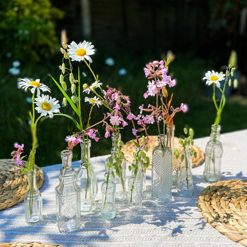 6 x Glass Bottles With Cork Stoppers, Wedding Vases, Centrepiece Decorations, Rustic, Summer Weddings image 2