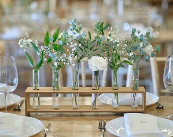 Rustic Wedding Centrepiece - Wooden Tray with 6 Test Tube Vases - Wedding Decorations