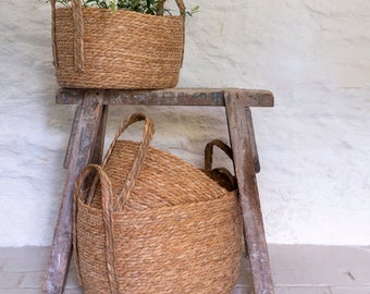 Handwoven Seagrass Plant Baskets or Storage Baskets with Handles Oval (3 sizes) Natural Scandi Home, Mothers Day Gift, New Home Gift