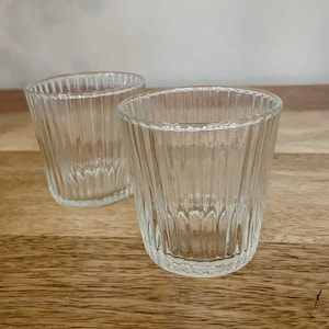 Clear Glass Tea Light Holder, Ribbed Design, Wedding Candle Holder For Centrepieces