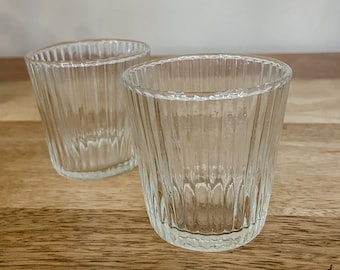 Clear Glass Tea Light Holder, Ribbed Design, Wedding Candle Holder For Centrepieces