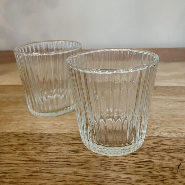 Clear Glass Tea Light Holder, Ribbed Design, Wedding Candle Holder For Centrepieces