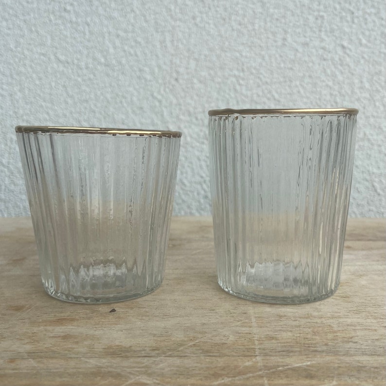 Clear Glass Tea Light with Gold Rim, Wedding Candle Holder Wedding Table Decorations image 4