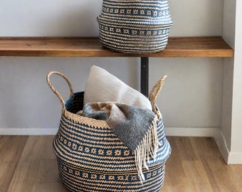 Navy and Natural Seagrass Belly Basket (2 sizes) - House Warming Gifts, Mother's Day Gifts, Home Decor