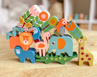 Wooden Toy Animals Stacking Zoo Creatures 3 Year Olds Upwards , Educational toy, Birthday present, Traditional Birthday Gifts,