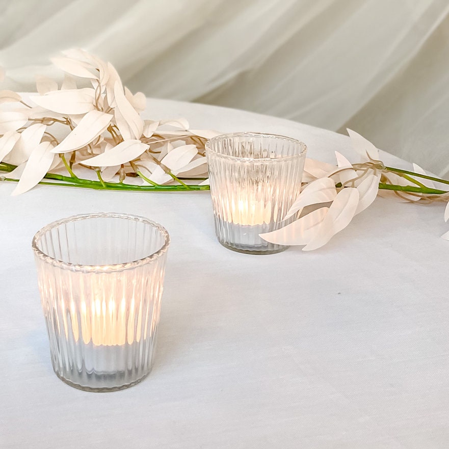 Clear Glass Tea Light Holder Ribbed Design Wedding Candle Holder