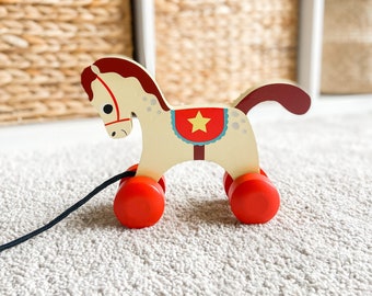 Wooden Toy Pull Along Horse - Traditional Toy, Toddler Birthday Toys, 1, 2, 3 year old birthday gifts