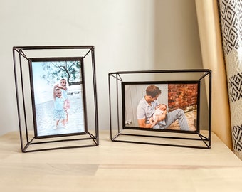 Black Metal Photo Frame 6" x 4" Double Sided Glass - Home Decor, House Warming Gifts