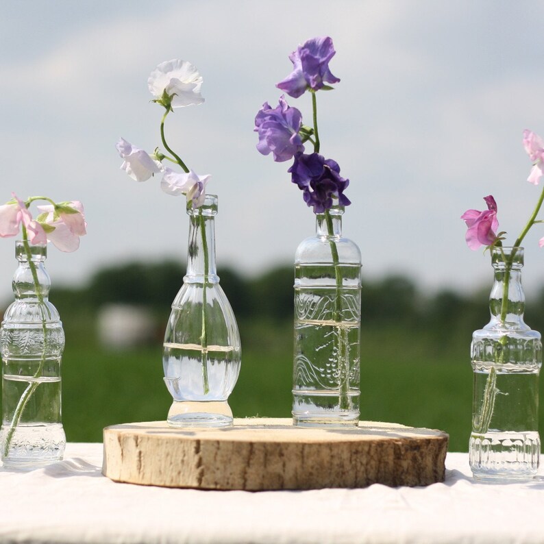 6 x Glass Bottles With Cork Stoppers, Wedding Vases, Centrepiece Decorations, Rustic, Summer Weddings image 9