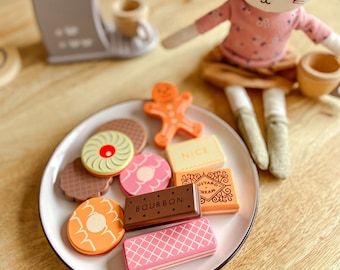 Wooden Tea Party Biscuits Toy Kitchen Accessories - Children's Birthday Gifts, Pretend Play, 2 Year old gifts, 3 Year Old Gifts, 4 Year Old