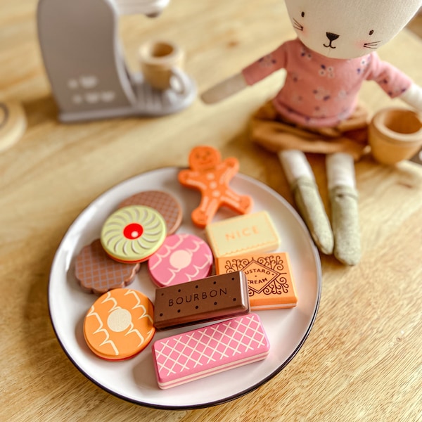 Wooden Tea Party Biscuits Toy Kitchen Accessories - Children's Birthday Gifts, Pretend Play, 2 Year old gifts, 3 Year Old Gifts, 4 Year Old