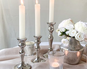 Silver Candlestick Holders Set Of 2 - Wedding Table Decorations, Silver Wedding Decor, Home Styling, House Warming Gifts, Mother's Day