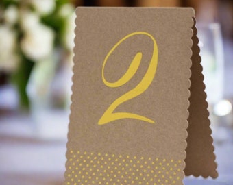 Brown Kraft Table Numbers With Gold Foil (Set of 12) - Wedding Stationery, Table Decorations, Rustic Wedding, Wedding Decor, Details