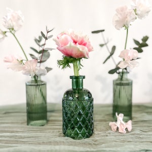 Forest Green Textured Glass Bottle Vase 13cm - Mother's Day Gift, House Warming Gift, Easter Gift, Wedding Centrepiece