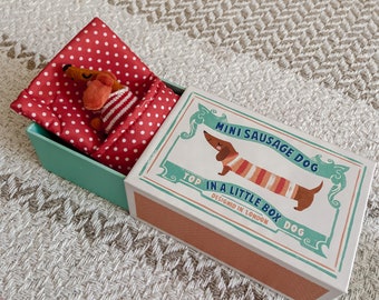 Sausage Dog in a Box, Matchbox Soft Toy - Children's Stocking Filler, Toddler Birthday Toys, 1, 2, 3 year old birthday gifts