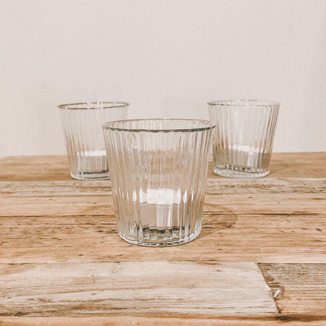 Clear Glass Tea Light Holder Ribbed Design Wedding Candle Etsy UK